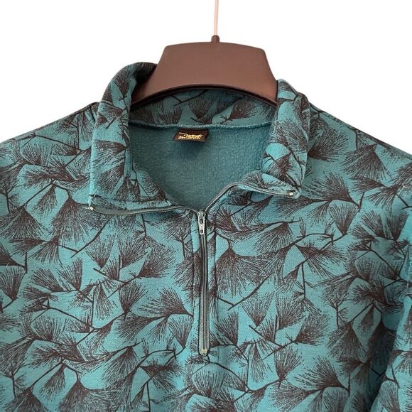 Vintage REI Mens Large Green Floral Print 1/4 Zip Pullover Fleece Sweater USA Al - Picture 2 of 5